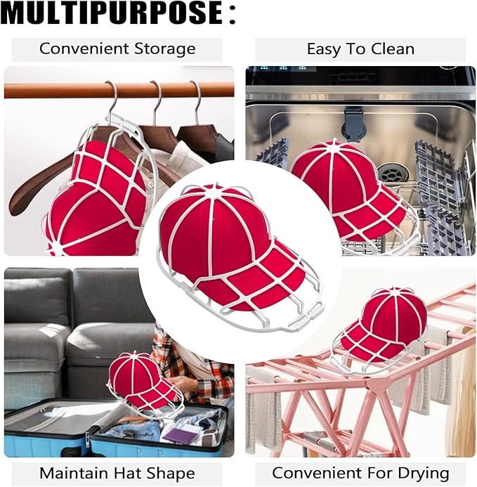 INVODA Hat Washer Cage Hat Washer for Washing Machine Hat Cleaner for Baseball Cap Dishwasher Hat Rack Protector Organizer for Flat & Curved(White)