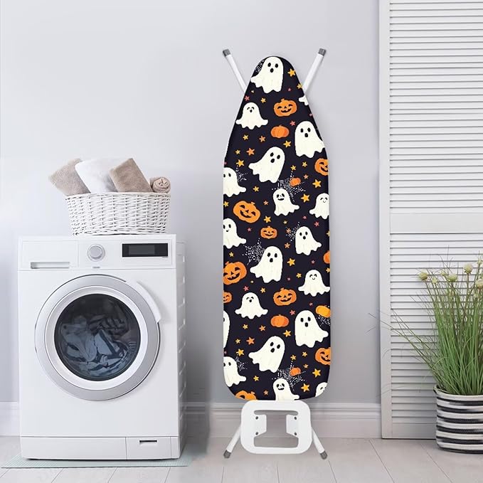 Halloween Pumpkin Ghost Iron Board Cover with Elastic Edge Thick Ironing Board Cover Standard Size Extra Wide Universal Fit 54x15 inches