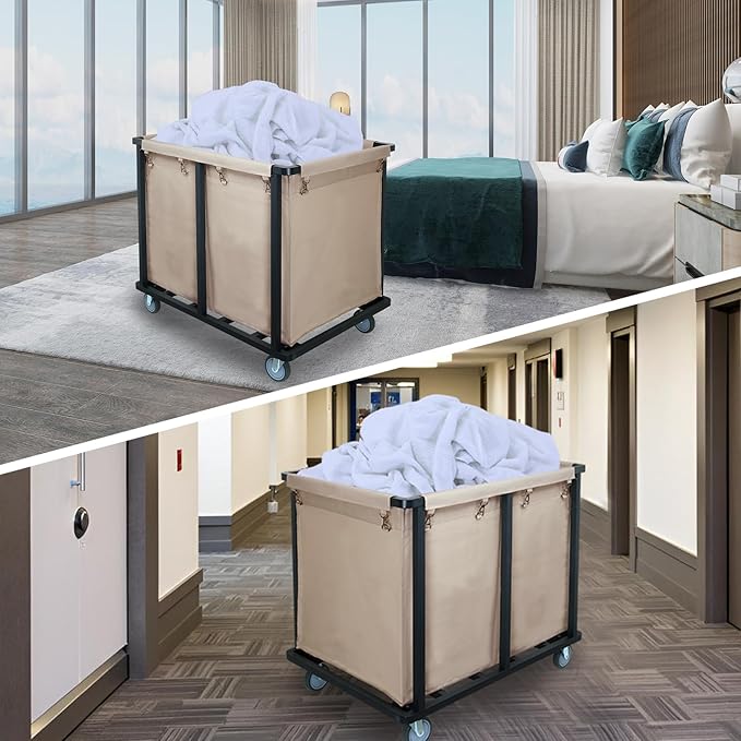 Commercial Laundry Cart with Wheels,600 lbs Industrial Laundry Hamper with Steel Frame and Oxford Cloth Bag,Commercial Laundry Hamper for Home,Hotel,Housekeeping,400L(Khaki)