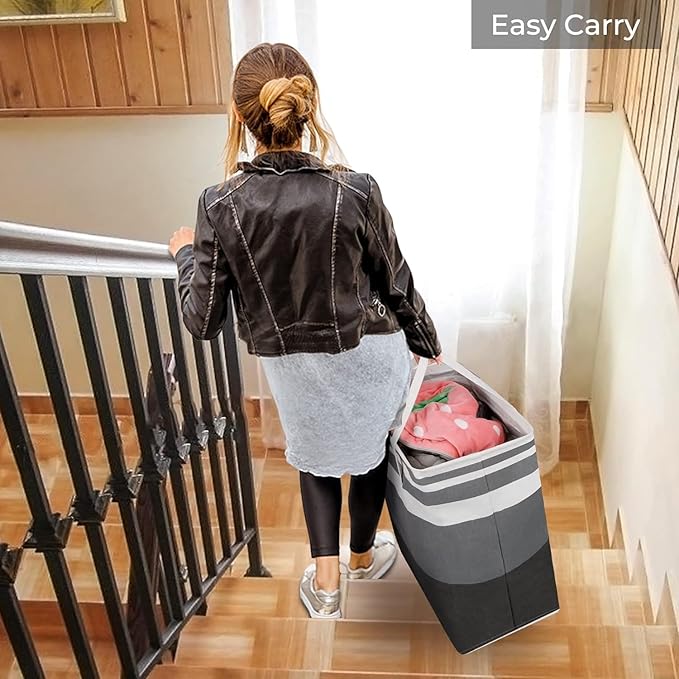 TINGHONG 2-Pack Large Collapsible Laundry Baskets - 75L Freestanding Waterproof Hampers with Reinforced Handles for Clothes, Toys, and More - Ideal for Dorms and Family Use (Gradient Grey)