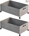 Under Bed Storage with Wheels, Wooden Under Bed Drawers On Wheels, Rolling Under Bed Shoe Storage, Space Saving,Grey,70L