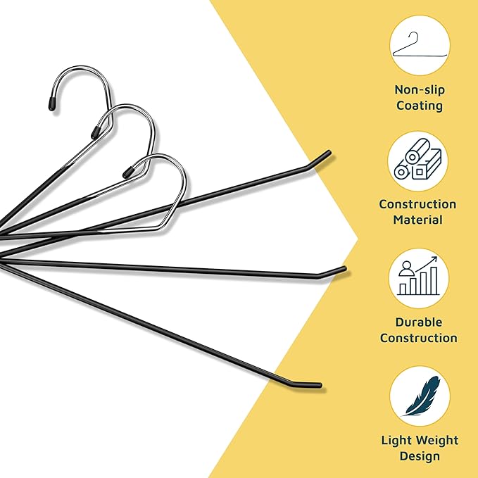Lifemaster Metal Pants Hanger Set - 20 Pieces Elegant Non-Slip Closet Space Saving Hanger Set for Pants, Trouser, Blankets, and Jeans with Rubber Coating and Open Ended Sleek Design - Black