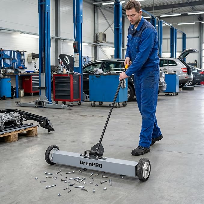 Magnetic Sweeper Rolling 36 Inch, 55-Pound Lawn Magnet for Nails, Magnet Sweeper with Wheels, Floor Push Sweeper with Telescoping Handle, Pick-up Nails Screws Workshop Garage ASIN B0FW4KD65Q