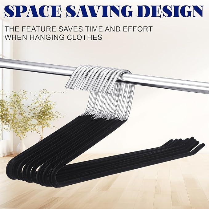 12 Pcs Threehoney Velvet Metal Pants Hanger Non-Slip Heavy Duty 13. 58 Inches-inch Long Open Ended Hangers Closet Space Saving Clothes Hanger Set for Pants Trouser, Blankets, and Jeans, Scarf, Black
