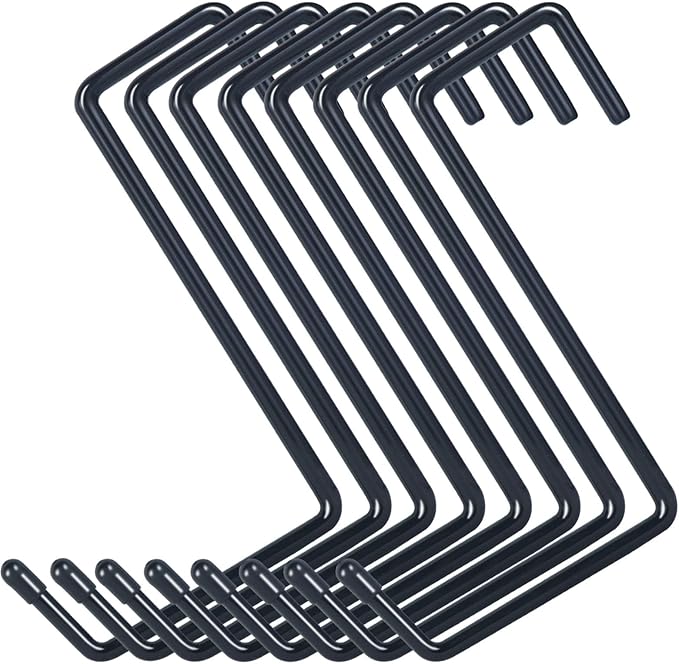 Heavy Duty 8 Pack Vinyl Coated Hooks for Hanging and Organizing, Large Ladder Hooks, Garage Bike and Tool Hanger, Black