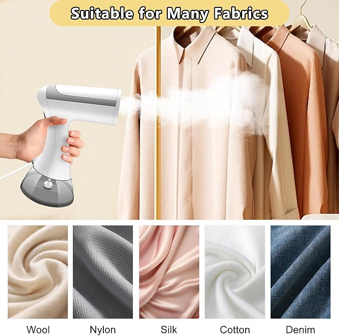 BUNUD Handheld Steamer for clothes 1500W: 20S Heat-up Garment Clothes Steamer with 300ml Water Tank - Portable Fabric Wrinkle Remover - Steam Iron 2 In 1 with Brush for Home/Office/Travel (White)