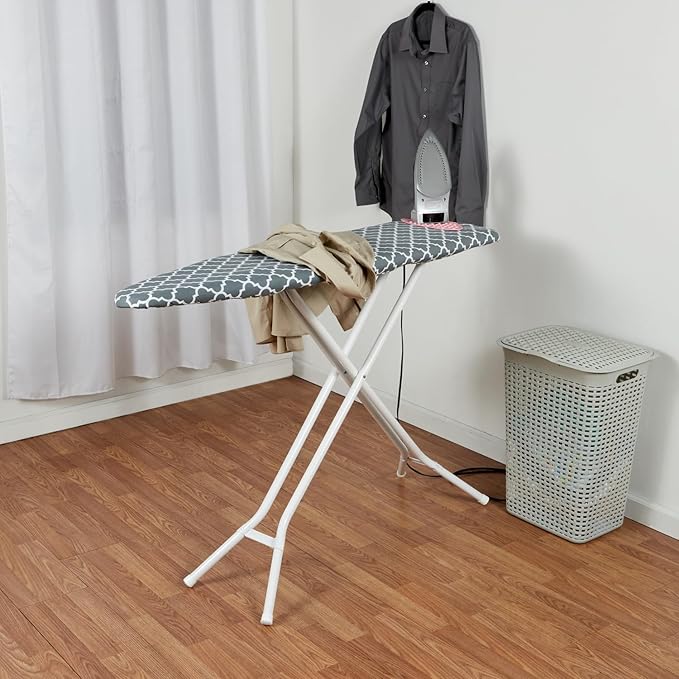 Ironing Board Cover and Pad (Grey Lattice), 100% Cotton with Ultimate Double Padding by Seymour Home Products; Fits Full Size Board | Stain and Scorch Resistant; Elastic Edge | Laundry Accessories