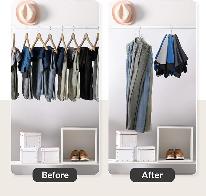 ZEDODIER Jean Hangers Jeans Organizer for Closet, Rotatable Sturdy 8 Hooks Jean Holder, Metal Space Saving Closet Organizers and Storage, Silver