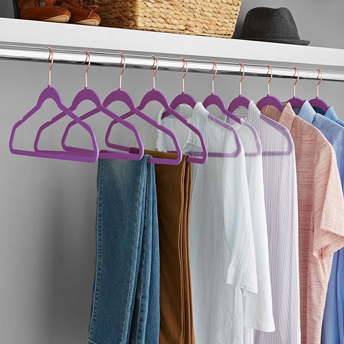 VECELO Premium Velvet Clothes Hangers Suit Heavy Duty (25 Pack)-Non Slip & Space-Saving with 6 Finger Clips & Tie Rack Excellent for Men and Women，Dark Purple