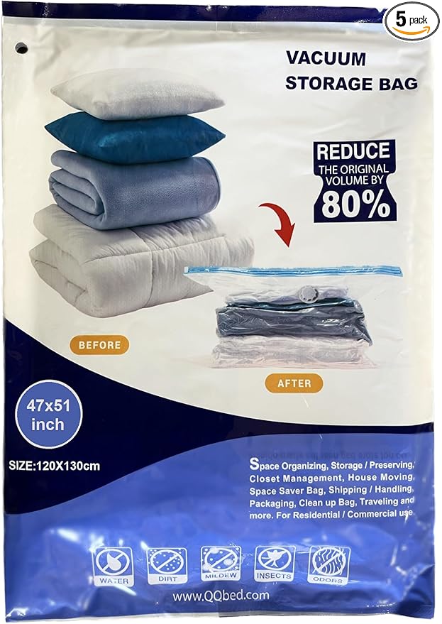 5 Super Jumbo Size 51"X47" Vacuum Storage Bags for Storage Organization