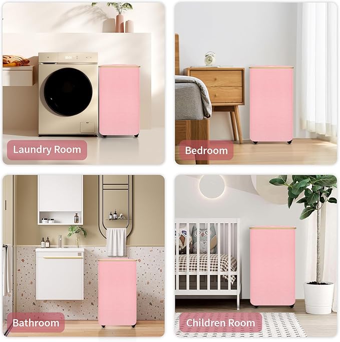 100L Pink Laundry Hamper on Wheels, Large Laundry Hamper with Wheels and Lid, Collapsible Storage Dirty Clothes Hamper with Removable Mesh Bag, Clothes Storage with Handles for Home