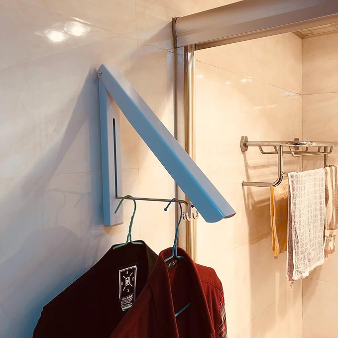 Retractable Clothes Rack - Wall Mounted Folding Clothes Hanger Drying Rack for Laundry Room Closet Storage Organization (2 Racks, White)