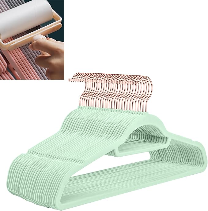 Velvet Hangers,Felt Hangers,Non-Slip Clothes Hanger, Multifunctional Space Saving Clothes Hangers for Wedding Dress & Dress Clothes(Light Green 2,10pcs)