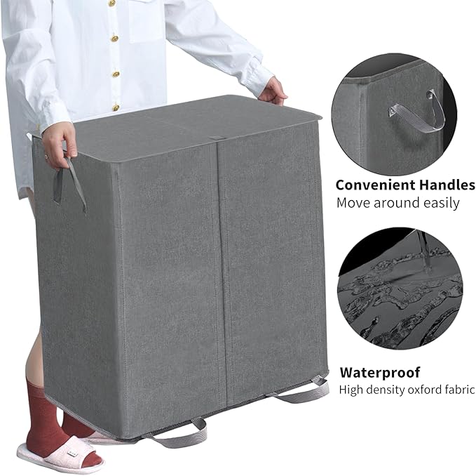 Double Laundry Hamper with Lid and Removable Bags, Laundry Basket 2 Section, Double Hampers for Laundry, Large Divided Hamper, Dual Laundry Hamper 2 Section with Handles Dorm 140L Grey