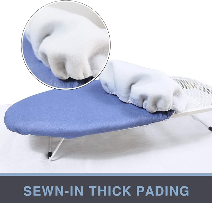 Small Ironing Board Cover and Pad 12.5 x 30, Elastic Edge, Silicone Coated, Resist Scorching, Heavy Duty Padded Cover for Mini Table Top Iron Board (Silicone Coating-Blue, 12" x 30")