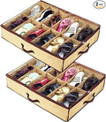 2PCS Ladies/Kids Storage Household Shoe Bag 12 Cells Underbed Foldable Closet Organizer (Beige) (beige) (2)