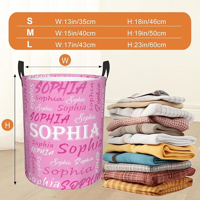 Custom Name Laundry Hamper, Personalized Laundry Basket with Name for Baby Boys Girls, Customized Collapsible Dirty Clothes Hamper Storage with Handles for Bedroom Bathroom Dorm Room Decor