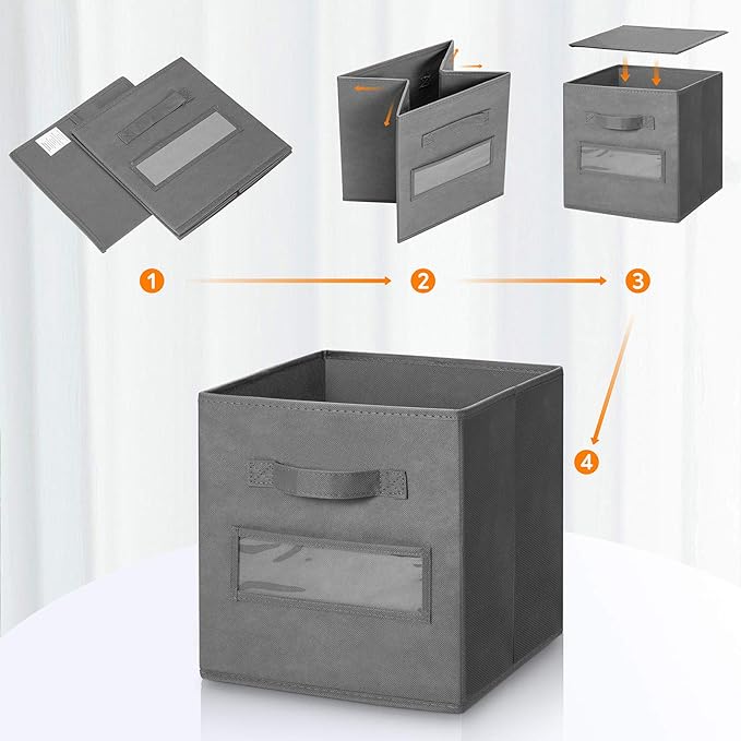 artsdi 11 Inch Storage Cube,Storage bin (Set of 10) Foldable Fabric Cube Storage Bins with 10 Labels Window Cards & a Pen,Baskets Containers for Shelves,Closet Organizers Box for Home & Office,Gray