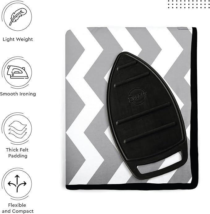 Encasa XO Ironing Mat/Pad (Large 48"x28") with 3mm Padding & Silicone Iron Rest for Steam Pressing on Tabletop or Bed - Heat Resistant, Portable, Quilting & Travel Blanket - Zig Zag