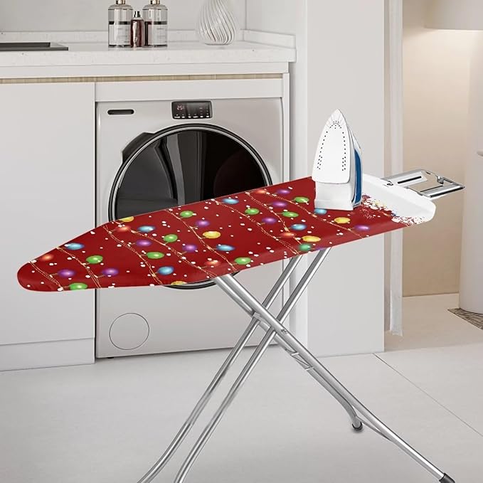 Christmas Lights Non Stick Scorch and Stain Resistant Cover Fits 15" x 54" Ironing Boards Heat Reflective Easy-Fit Ironing Board Cover Adjustable Fastener Straps