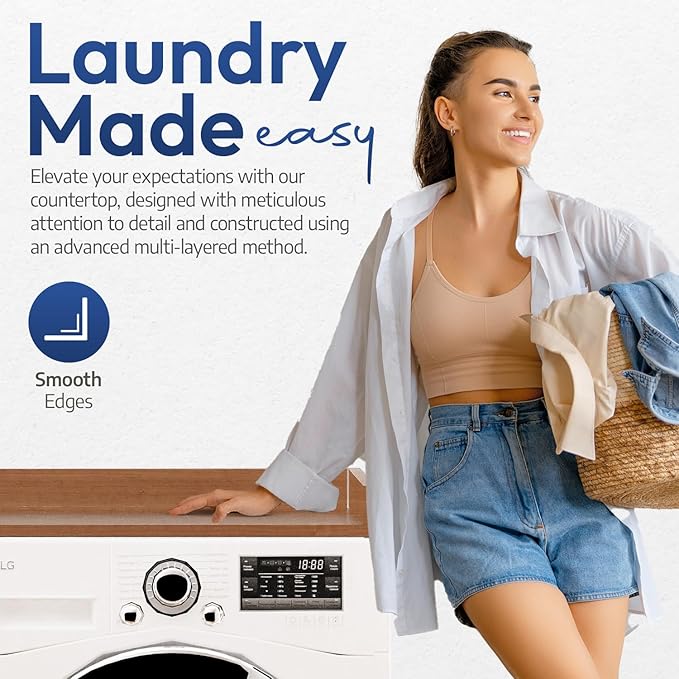 OfficeSimpli Washer Dryer Countertop, Made in USA, Non-Slip Pads, Laundry Room Wood Topper, Washer Dryer Cover for Top, Laundry Countertop, Laminate Finish (Cafe Latte, Standard (27.5" x 54"))