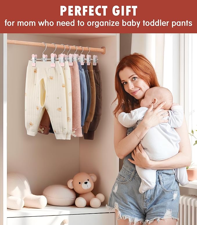 DOIOWN 20 Pack Baby Hangers, Baby Pants Hangers with Clips,Toddler Hanger for Pants, Skirts, Clothes, Non Slip Space Saving Kids Hangers for Closet Organization,Newborn Essentials Closest Organizer