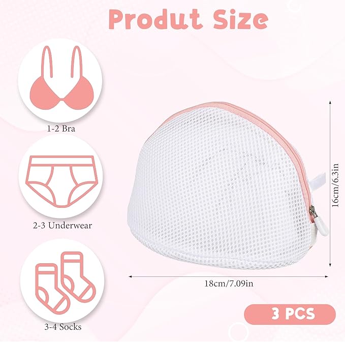 3Pcs Bra Wash Bags, Large Bra Laundry Bags for Washing Machine, Underwear Brassiere Bag Set for Washing Machine With Zipper Women Delicates (A to D Cups)