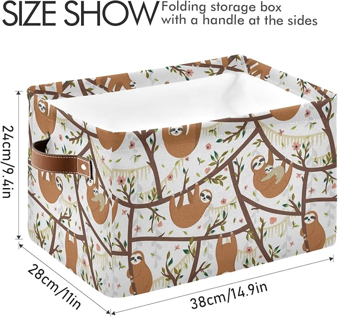 Sloth Storage Basket Square Collapsible Laundry Hamper Clothes Toys Storage Bin with Handles for Bedroom, Closet, Nursery, Dorm, Home Decor