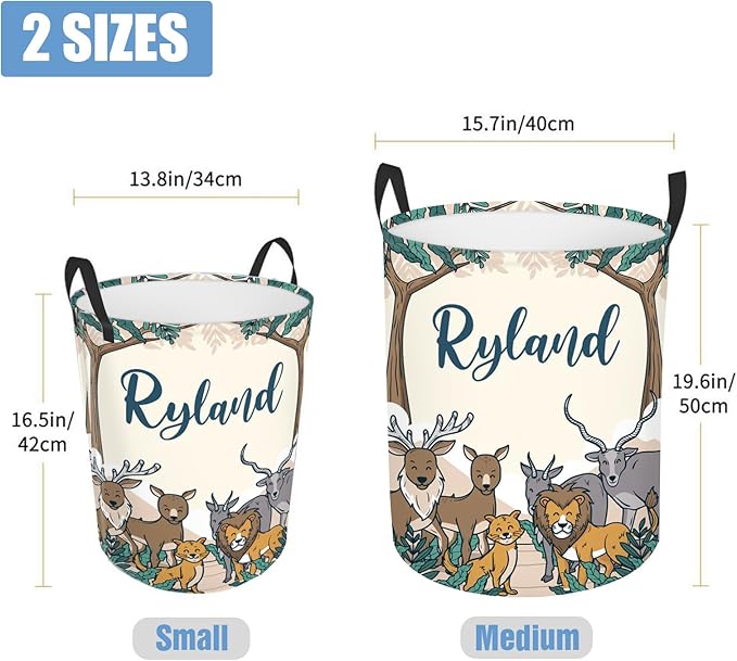 Personalized Baby Boys Laundry Hamper for Nursery, Custom Name Woodland Animals Laundry Baskets for Toddler Kids Adults, Personalized Gift Baby Name Laundry Hamper with Handles