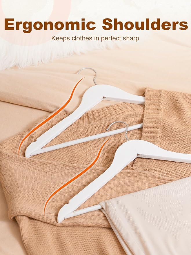 HOUSE DAY White Wooden Hangers 30 Pack, Solid Wood Hanger with Non Slip Pant Bar, Heavy Duty Wooden Coat Hanger for Closet, Smooth Finish Wood Clothes Hangers for Shirts, Suits Jackets, Dress