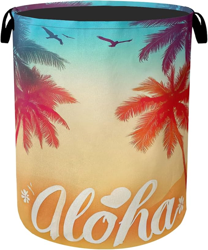 Hawaiian Sunset Foldable Canvas Laundry Basket with Handles - Storage Organizer, Heavy Duty for Home，Bedroom, Dorm, Bathroom
