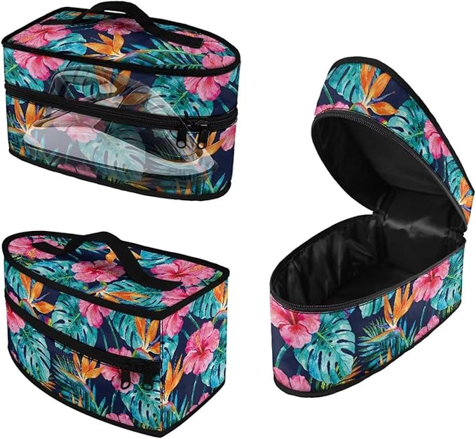 Monstera Hibiscus Flower Print Steam Iron Case Portable Travel Iron Organizer Handheld Steamer Holder with Handle Waterproof Travel Accessories, Case Only