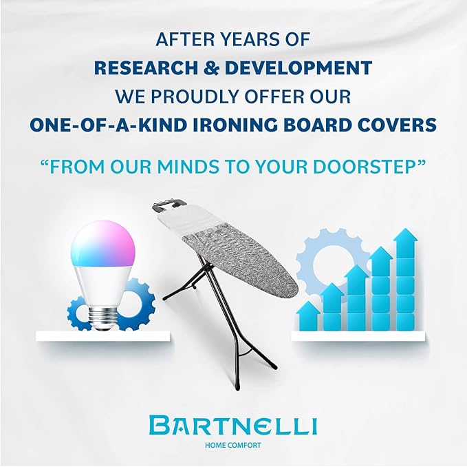 Bartnelli Ironing Board Cover and Pad, Made in Europe with New Patent Technology | 54x15 Iron Board Replacement Cover Featuring Park & Turbo Zone, Scorch Resistant 100% Cotton Thick Layered Top