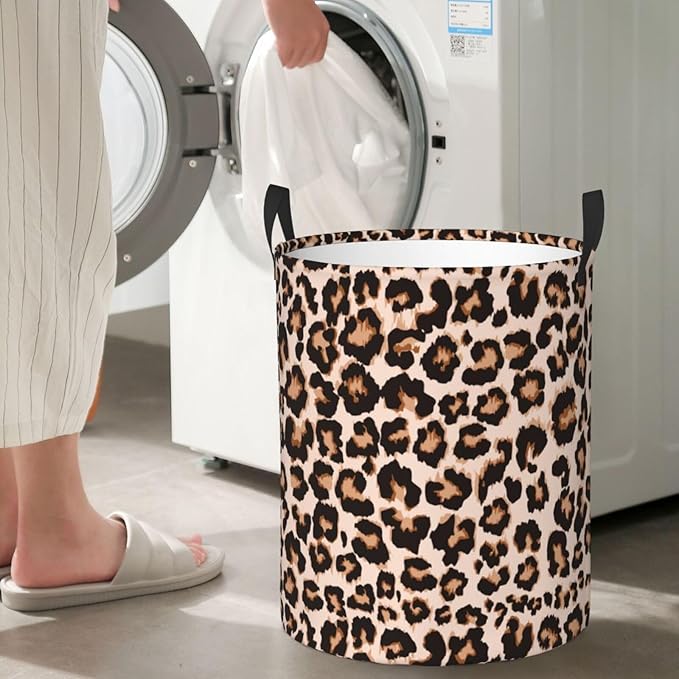 Cheetah Print Round Laundry Hamper Leopard Animal Skin Storage Basket Toys Clothes Organizer Bin For Home Bathroom Bedroom Dorm Nursery, 62l