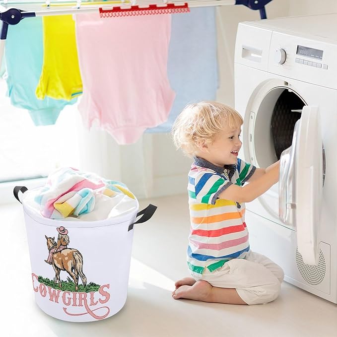 Western Laundry Basket Cowgirl Hamper Clothes Toy Storage Bin for Bedroom Bathroom Pink Western Decor