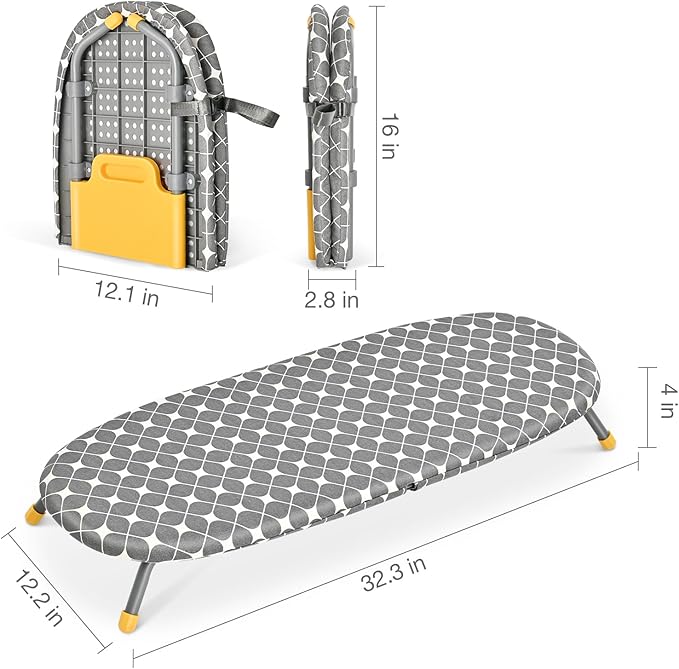 APEXCHASER Foldable Ironing Board, Tabletop Small Iron Board with Heat Resistant Covers, Portable Folding Mini Iron Table with Non-Slip Feet for Home, Laundry Rooms, Dorms, Travel Use, Yellow