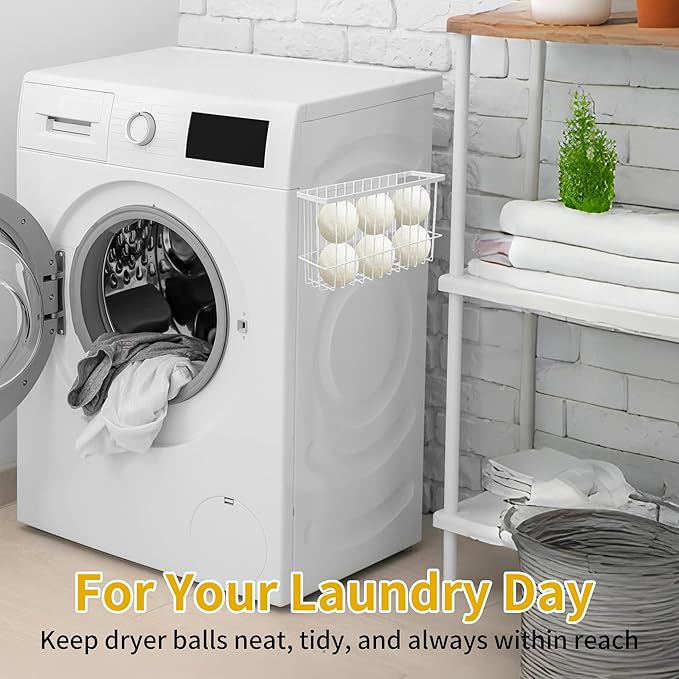 Magnetic Dryer Ball Holder Basket for Laundry Room,Magnet Lint Bin Dryer Ball Laundry Organizer, Iron Wool Dryer Ball Fridge Container Basket for Laundry Room Organization Home Storage