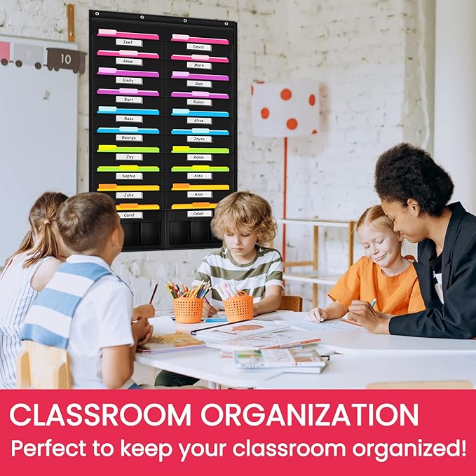 Godery Heavy Duty Storage Pocket Chart for Classroom and Office,Clear Storage Pocket Chart for Files Folder (20+6 POCKETS & NAMETAG)