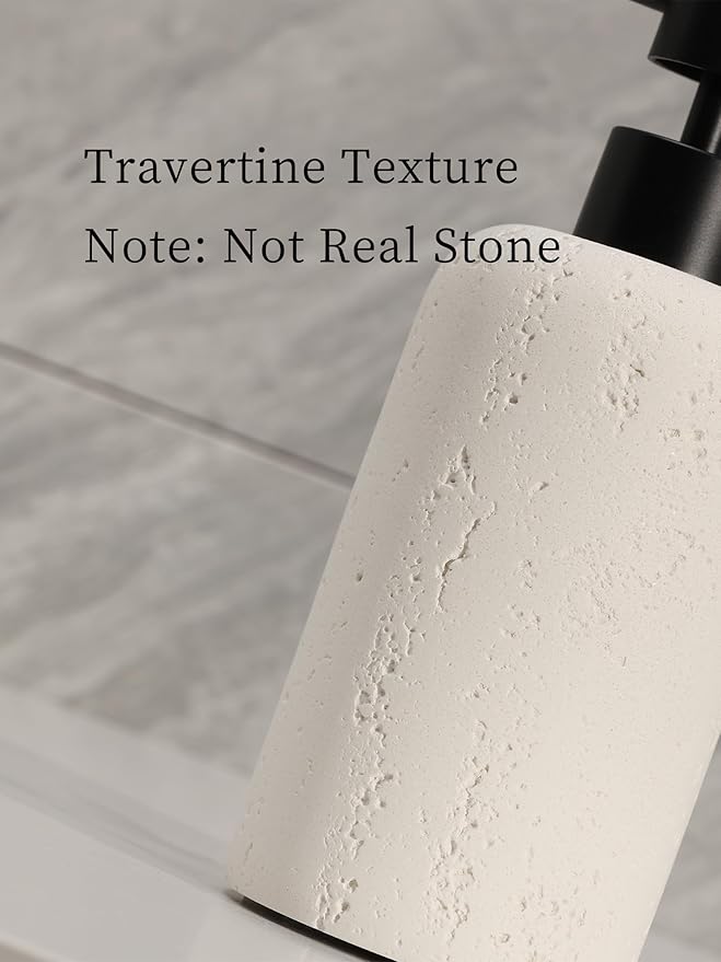 Soap Dispensers 400mL 13.5 OZ, 2 PCS Luxurious Hand Dish Lotion Shampoo Soap Dispenser Jar, Travertine Soap Pump Bottles for Kitchen Bathroom Countertop (Cream)