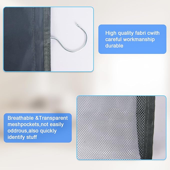 2-Pack Hanging Legging Organizer - Legging Storage Organizer, Legging Organizer for Closet, Hanging Closet Organizer, Install Behind The Door, Wardrobe Hanger 20 Pockets Clothes Storage (Grey)