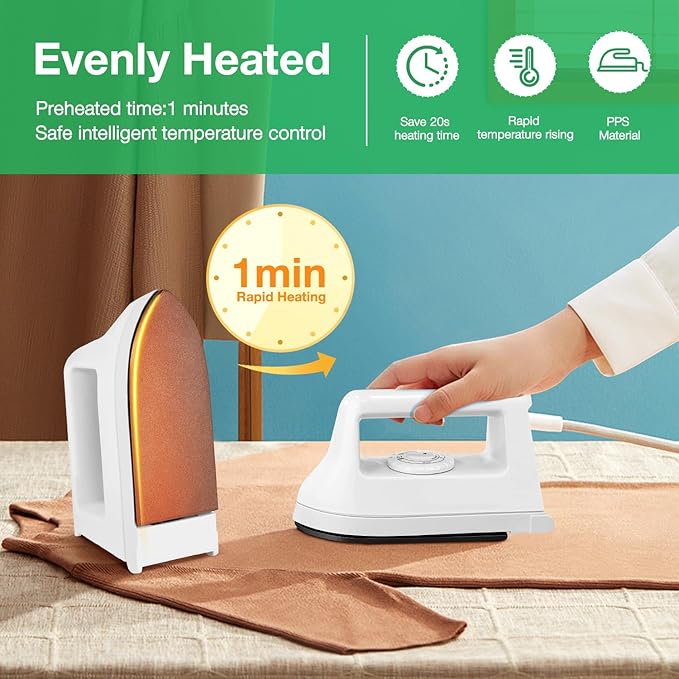 Mini Iron for Crafts and Travel - Electric Heat Press Machine for Quilting and Sewing (White) - 6.49 x 3.74 x 2.6 Inches
