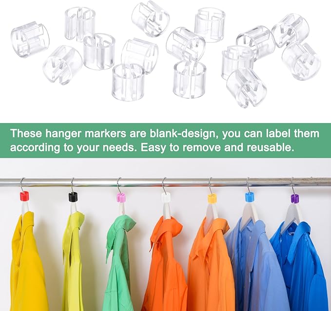 300-Pack Clothes Hanger Markers Blank, Plastic Garment Color Coded Size Clips Fit 3.5mm Rod for Clothing/Wire Hangers, Colored Coding Marker [Transparent]