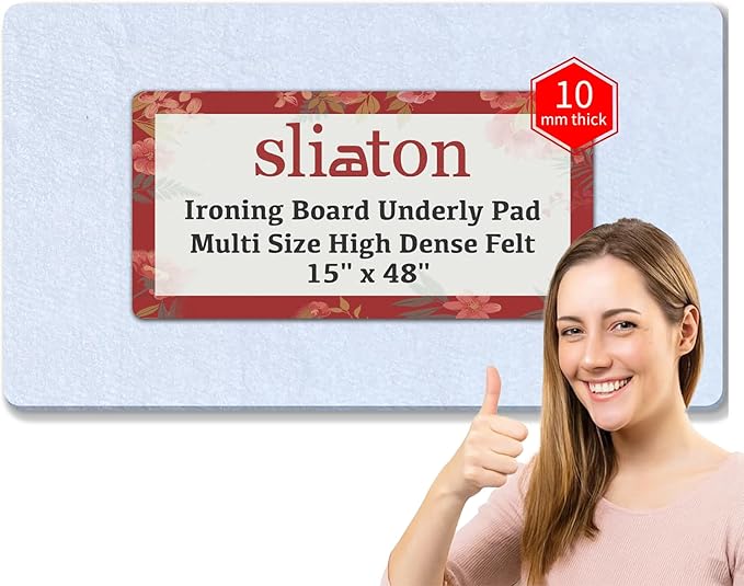 Premium Felt Underlay Ironing Board Padding with Thick White Polyester Felt Pad, Cut to Size Fits XL Ironing Board & Other Extra Wide Boards (15" x 48")