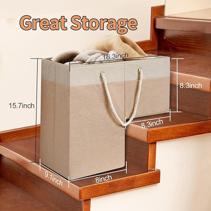 Stair Basket for Stairs with Handle, Staircase Baskets for Carpeted and Wooden Stairs,16" Step Storage Basket for Toys, Clothes, Books, Tools, with Hard Board, Anti-slip (Beige, 1 pack)