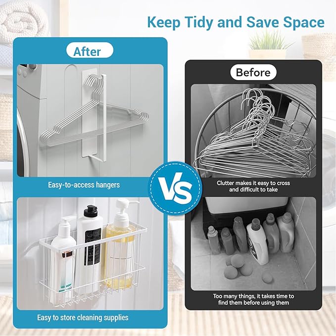 Magnetic Dryer Ball Holder wiht Hanger Organizer, Dryer Balls Storage Wire Basket Container Rack Magnetic Lint Bin and Dryer Ball Holder for Space Saving Hanger Holder for Your Laundry Room