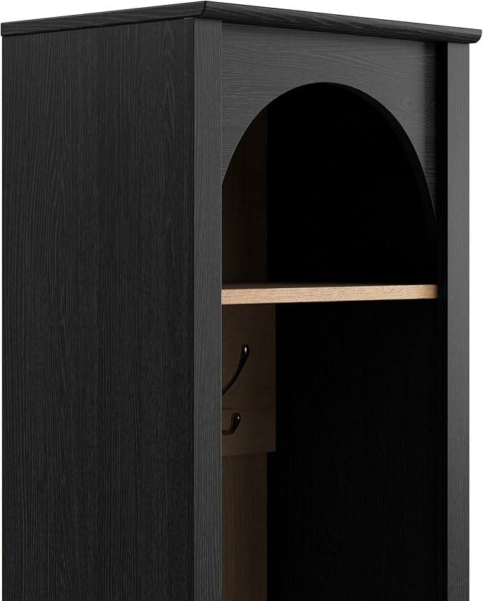 Prepac Ark 76" Tall Arched Entryway Coat Rack in Black Oak with Natural Oak Interior, Hall Tree with 2 Adjustable Shelves, Modern Furniture for Entryway and Living Room, 13.25" D x 18" W x 76" H