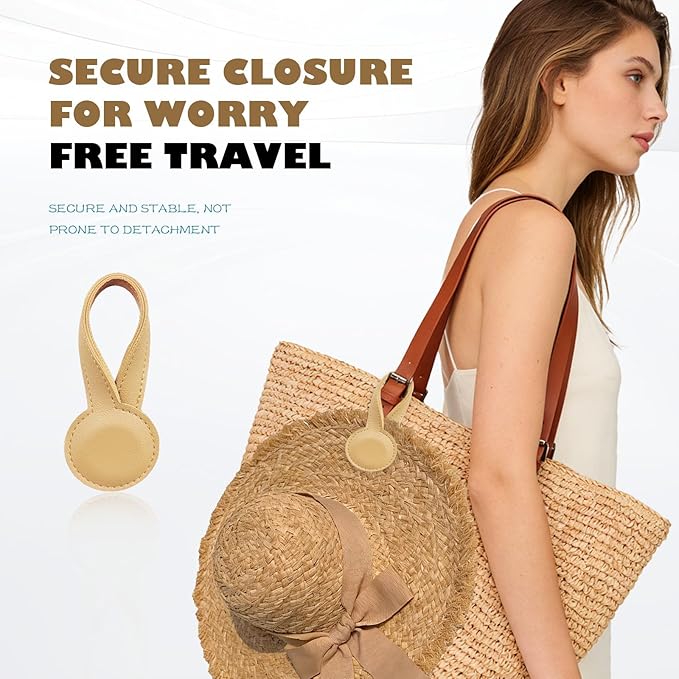 Travel Clip for Bags, Strong Leather Holder with Secure Closure, Lightweight Hook for Purses, Backpacks, Tote Bags, Luggage, Beach Accessories, and Vacation Essentials (1-Pack) Beige ﻿