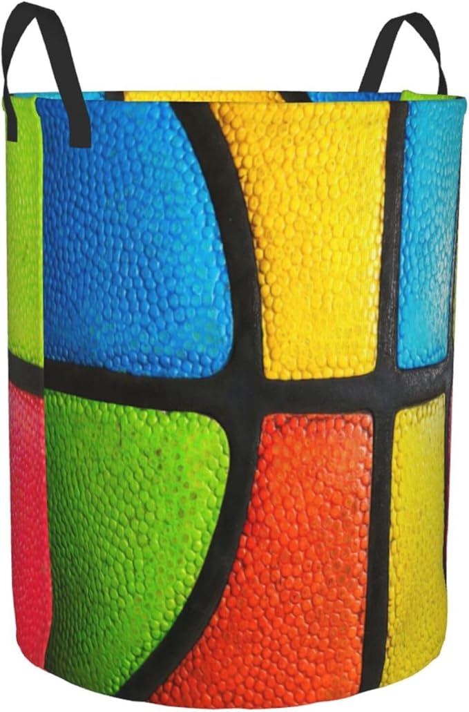 Basketball Texture Colorful Round Laundry Hamper Sport Ball Storage Basket Toys Clothes Organizer Bin For Home Bathroom Bedroom Dorm Nursery, 38l
