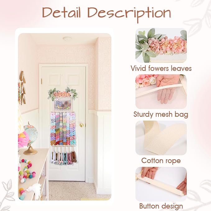 POVETIRE Headband Holder Hair Bows Organizer for Girls, Hair Accessories Display Storage Wall Hanging Decor for Baby Nursery Toddler Girls Room