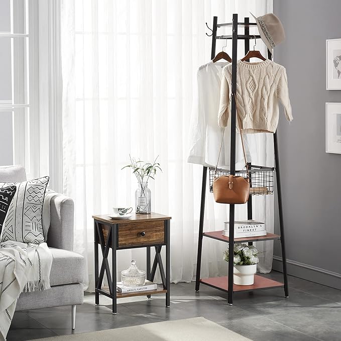 VECELO Coat Rack Freestanding, Entryway Hanger Stand, Umbrella Holder